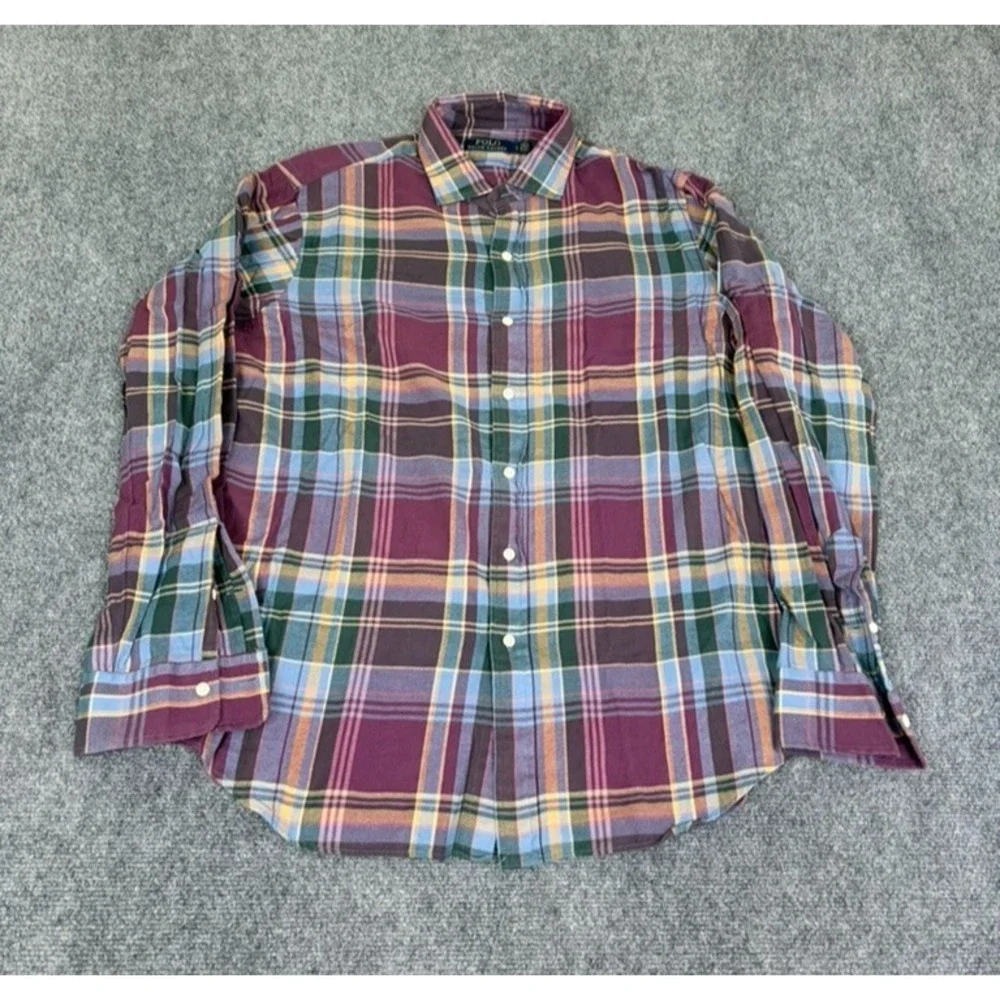 Polo Ralph‎ Lauren Shirt Men Multicolor Plaid  Flannel Button down UP Size L